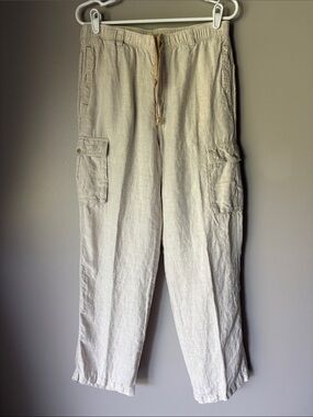 Tommy Bahama 100% Linen Baggy Cargo Cream/Oatmeal Resort Pants